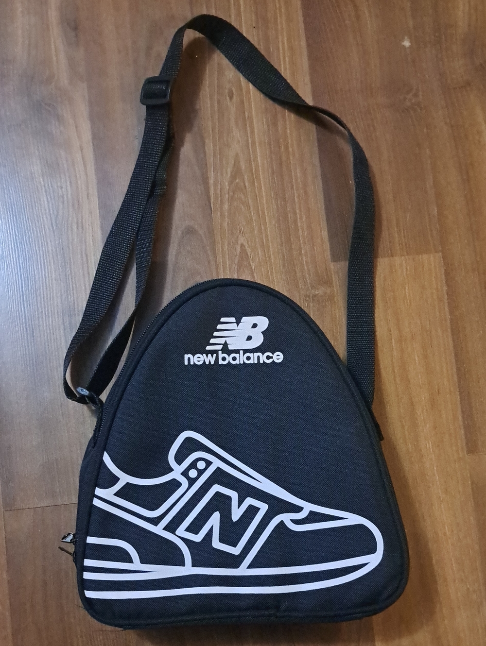 New Balance Black Messenger Bag with White Shoe Print